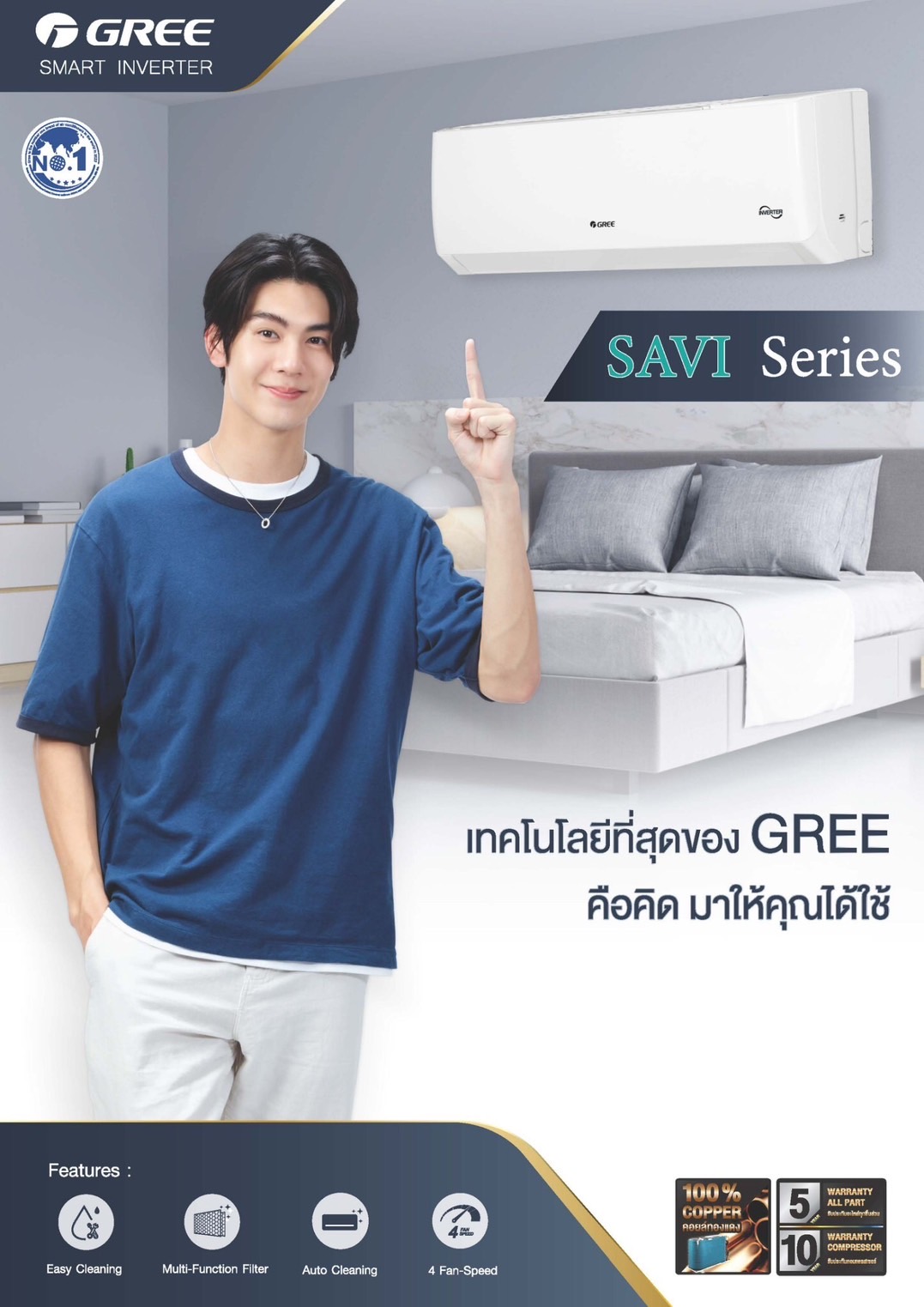 แอร์ GREE SAVI SERIES INVERTER (PULAR I2) น้ำยาแอร์ R-32 รุ่นใหม่ล่าสุดปี 2025 รับประกันอะไหล่ 5 ปี คอมเพลสเซอร์ 10 ปี ทองแดง 100%