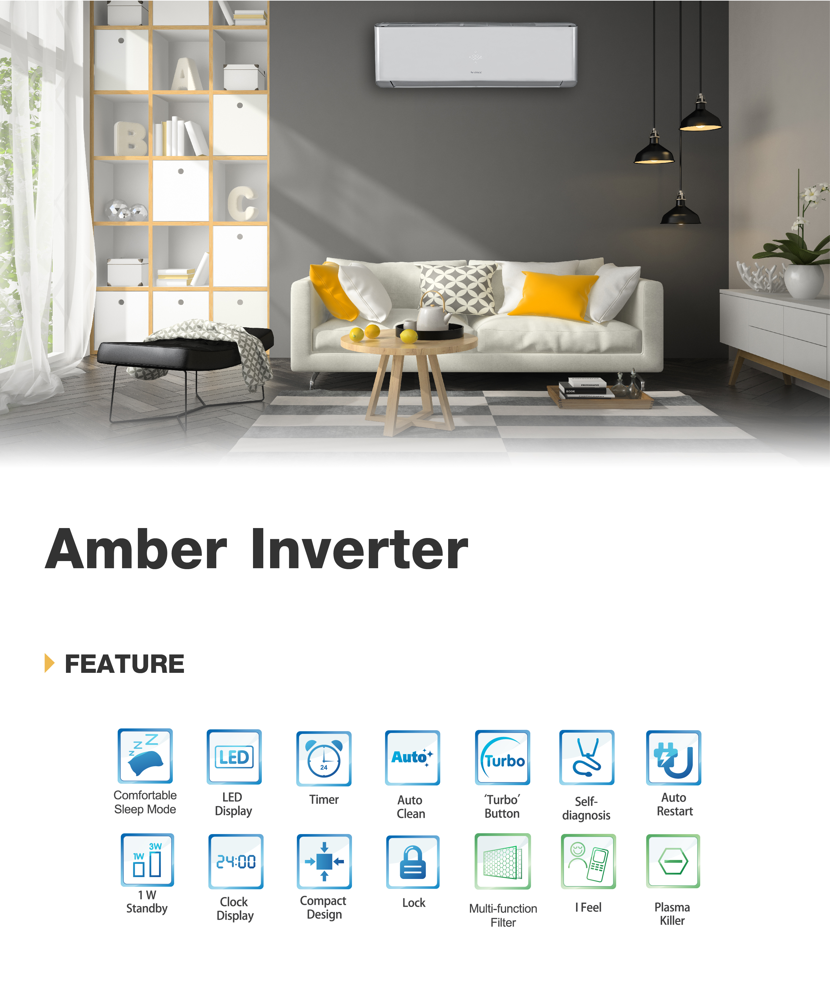 แอร์ติดผนัง GREE AMBER INVERTER น้ำยาแอร์ R-32 รุ่นใหม่ล่าสุดปี 2021 รับประกันอะไหล่ 5 ปี คอมเพลสเซอร์ 10 ปี คอยล์ทองแดง100%