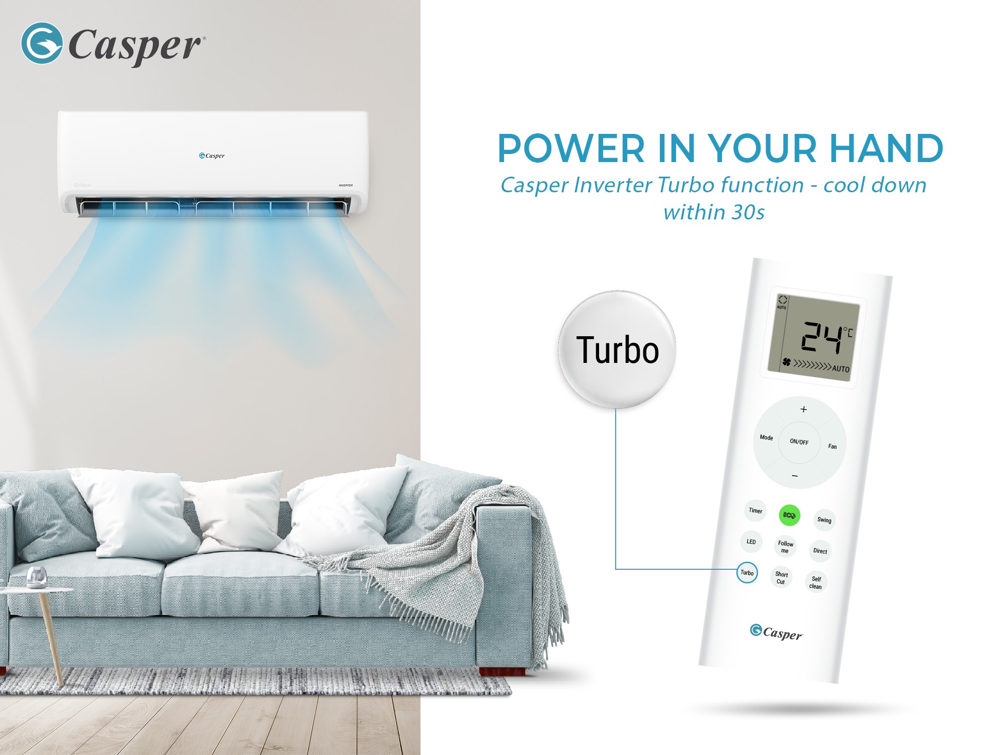 แอร์ CASPER INVERTER R32 รุ่นใหม่ล่าสุดปี 2025 รับประกันอะไหล่ 5 ปี คอมเพลสเซอร์10 ปี เครื่องเสียภายใน 2 ปี ฟรีค่าแรง 3 ปี