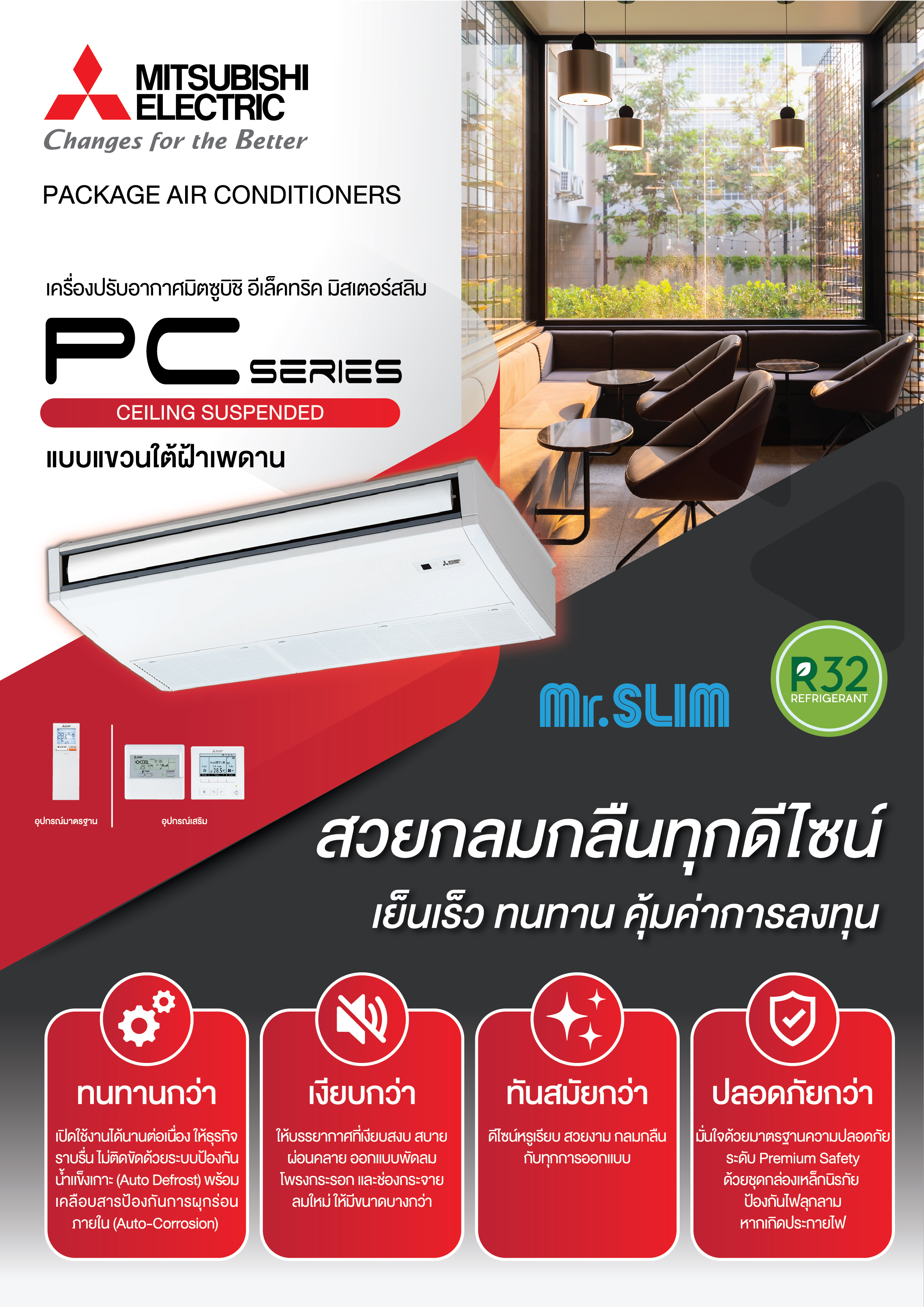 แอร์แขวนใต้ฝ้า MITSUBISHI FIX SPEED รุ่น PC-SERIES น้ำยา R32 รุ่นใหม่ล่าสุดปี2025 แอร์แขวนจากมิตซูบิชิที่การันตีว่าเสียงเงียบสนิท
