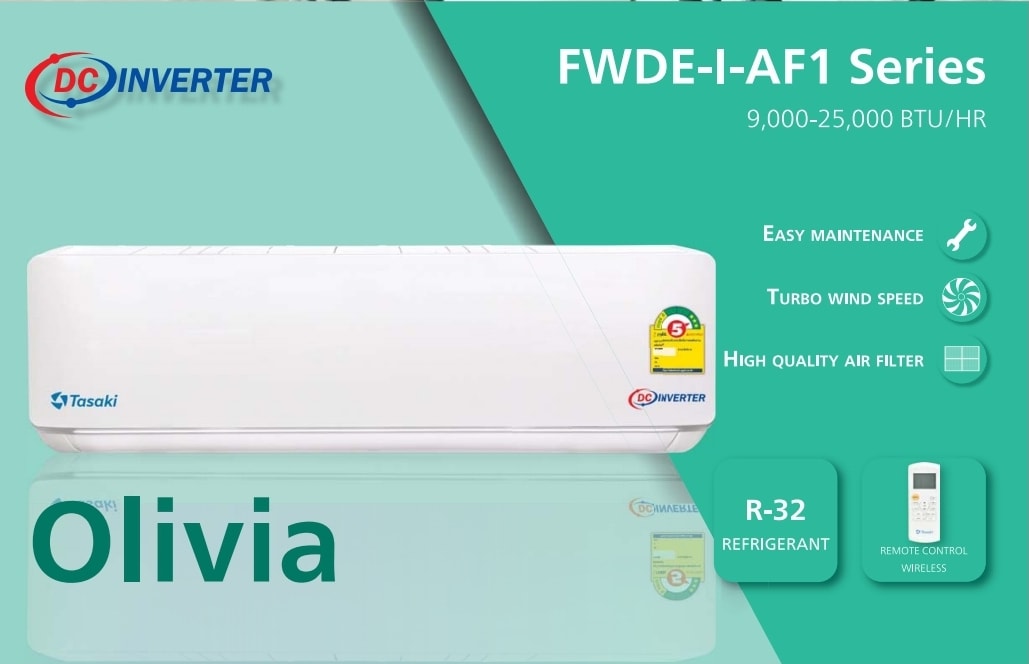 แอร์ TASAKI INVERTER รุ่นใหม่ล่าสุดปี 2022 น้ำยาR32 รับประกันอะไหล่ 5 ปี คอมเพลสเซอร์ 5 ปี